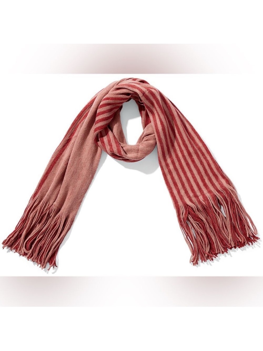 Anthropologie Rose and Dusty Rose Striped Fringe Scarf